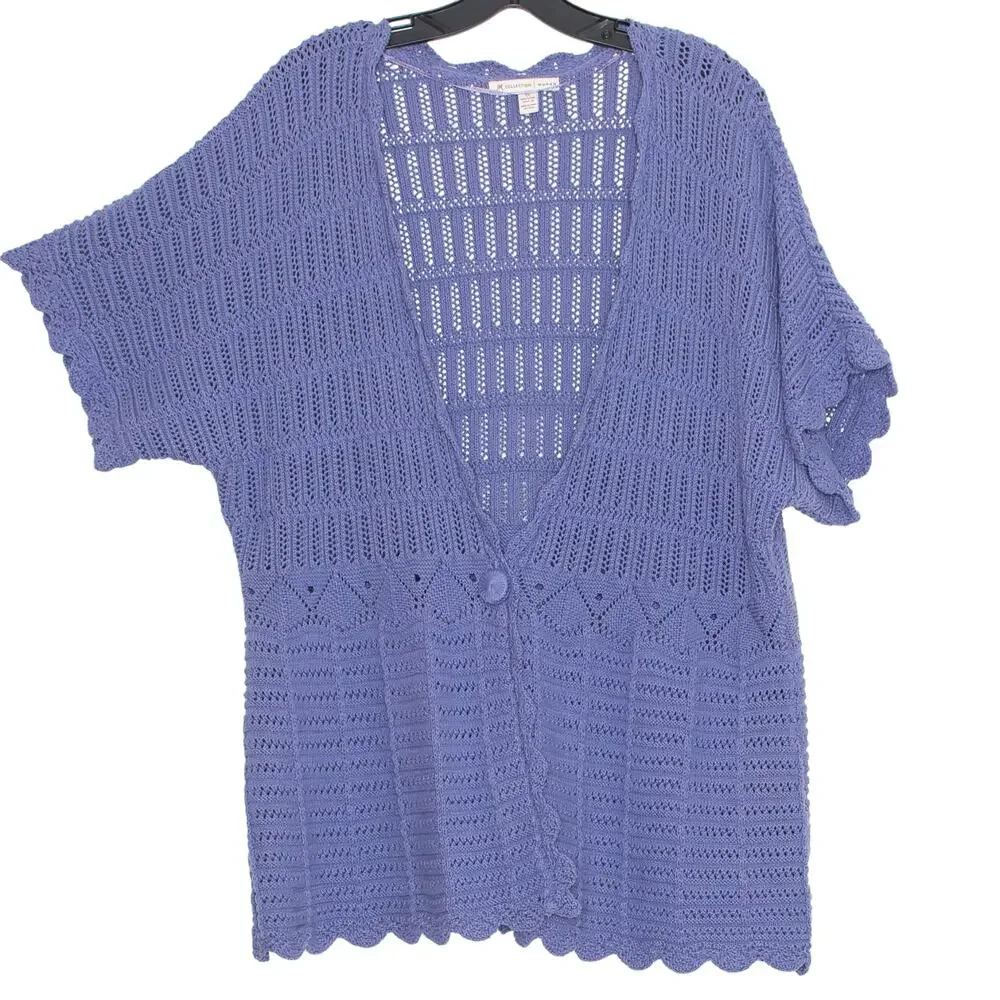 JM Collection Womens Cardigan Sweater Open Knit Boho Cottage Coastal Grandma 3X